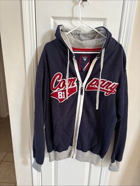 Navy & Red Company Script Zip-Up Hooded Jacket